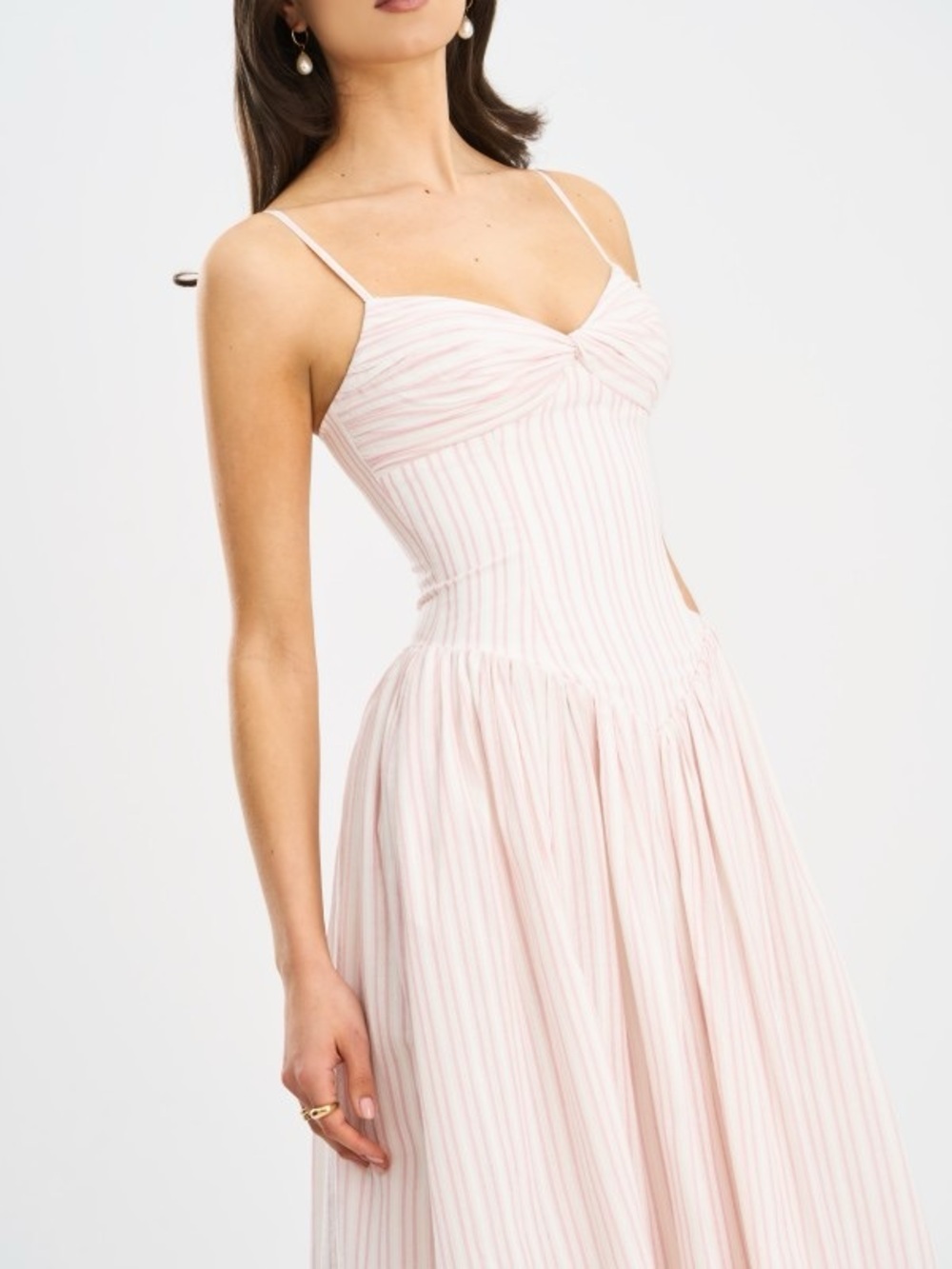 Zania Pink Stripe Ruched Breast Cotton Midi Dress Small NEW in bag - Picture 8 of 10